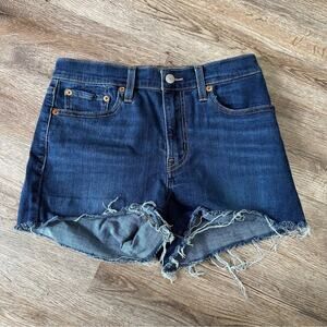Levis High Rise Shorts Women Size 28 Denim Jean Dark Wash Distressed Ripped Levi